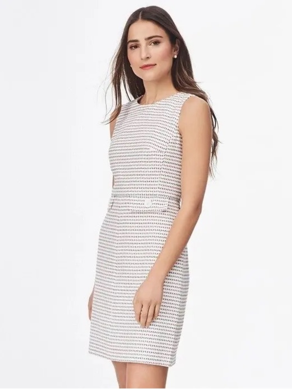 Brooks Brothers White Sleeveless Sheath Dress with Red and Navy Stripes